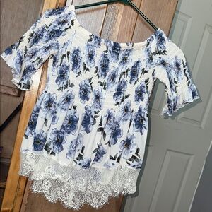 Charlotte Russe Blue Floral Off-Shoulder Blouse